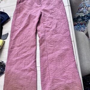 Pink Wide-Leg Textured Pants